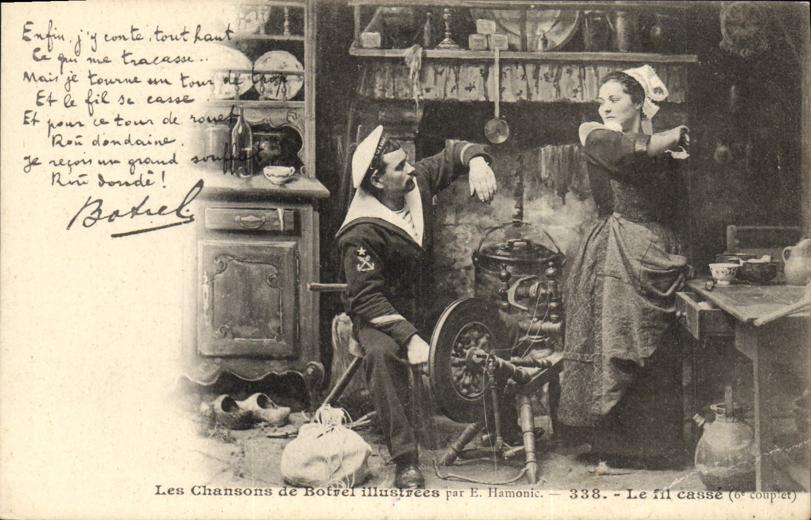CPA Folklore Les chansons de Botrel illustrees Le fil casse Marin 