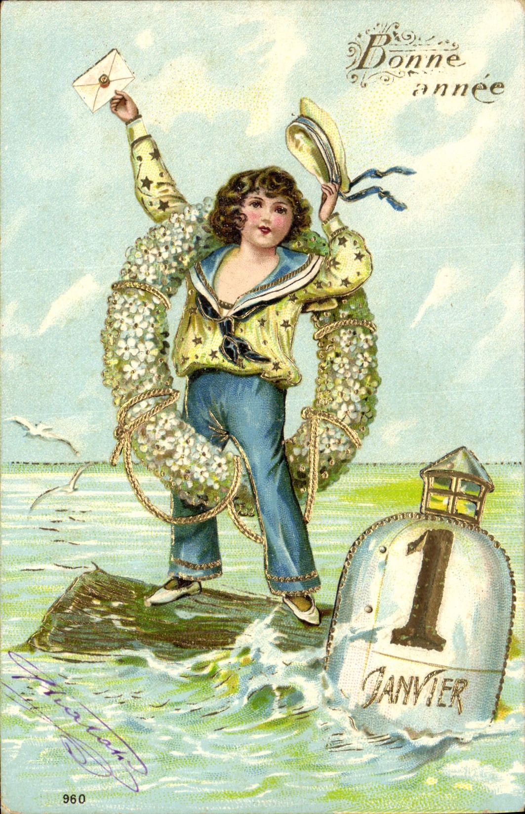 Vintage Postcard Fantasy Child Bonen year