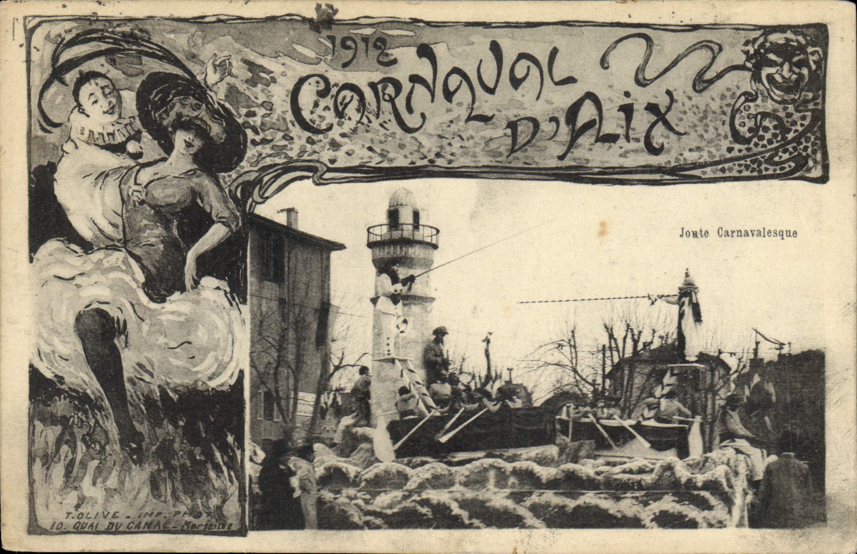 Vintage Postcard 1912 Carnival of canavalesque Aix Tournament