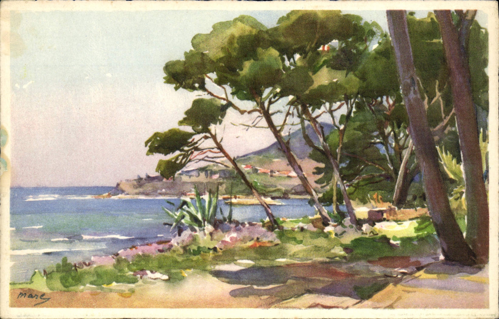 Postal Fantasia Ilustrador Paisaje Árboles