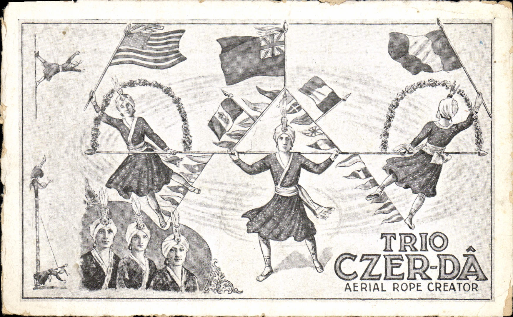 Vintage Postcard Trio Czer-Da Aerial Rope creator