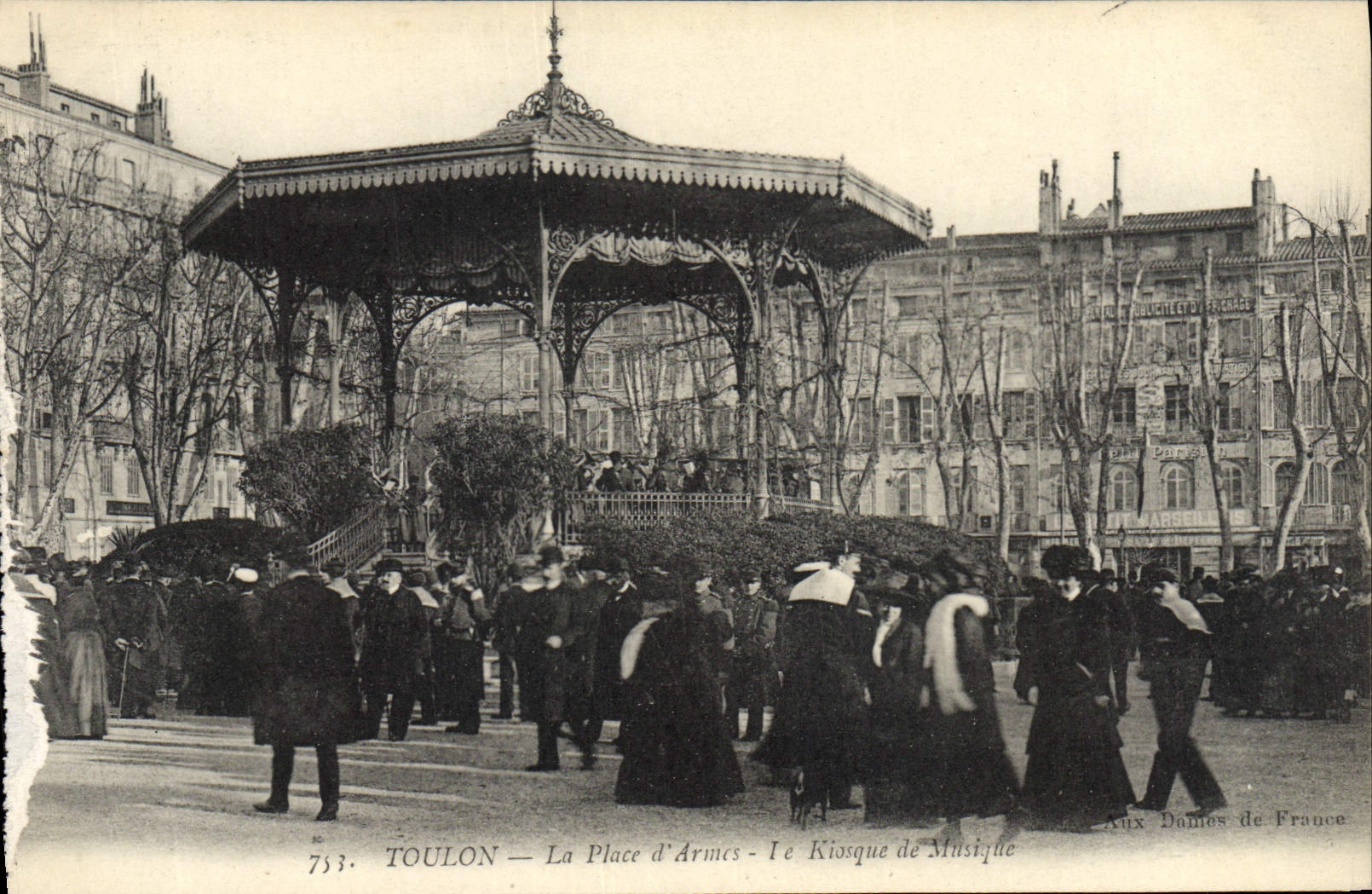 Vintage Postcard Toulon Places Kiosque weapons of music