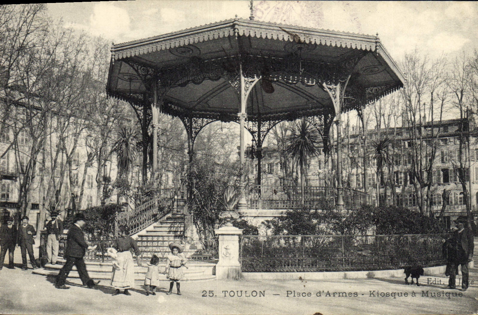Vintage Postcard Toulon Place weapons Bandstand