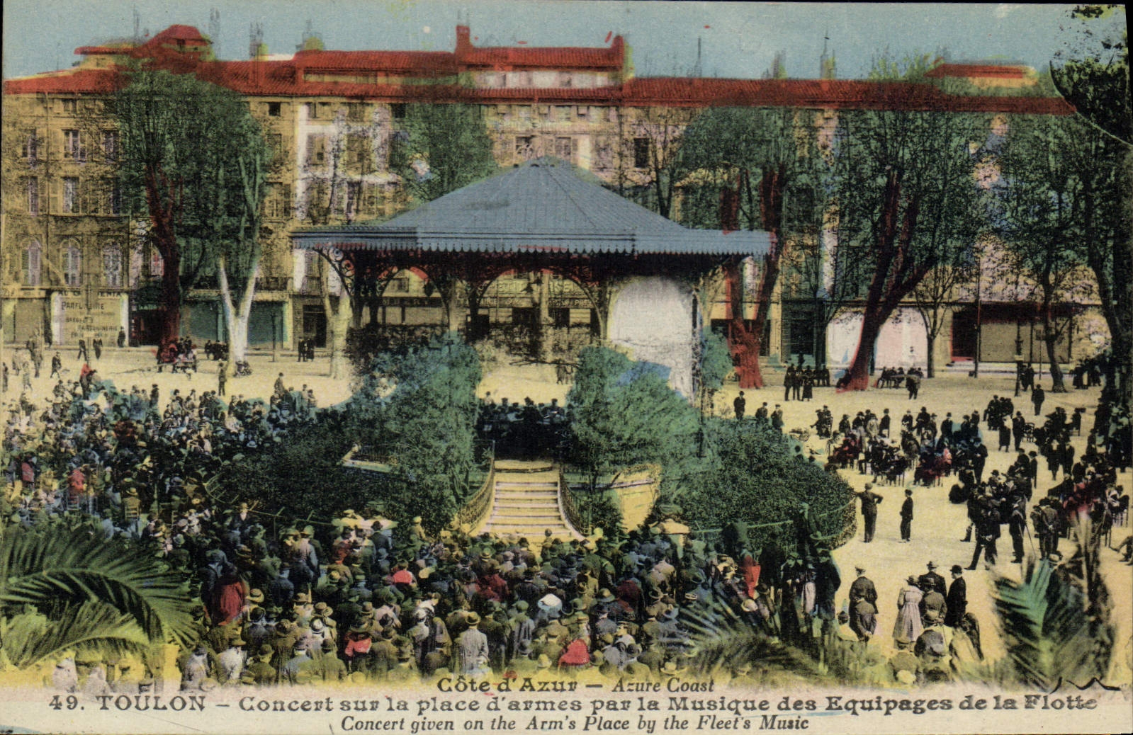 Postal Toulon Concierto sobre el lugar de armas por la música de las tripulaciones de la flota