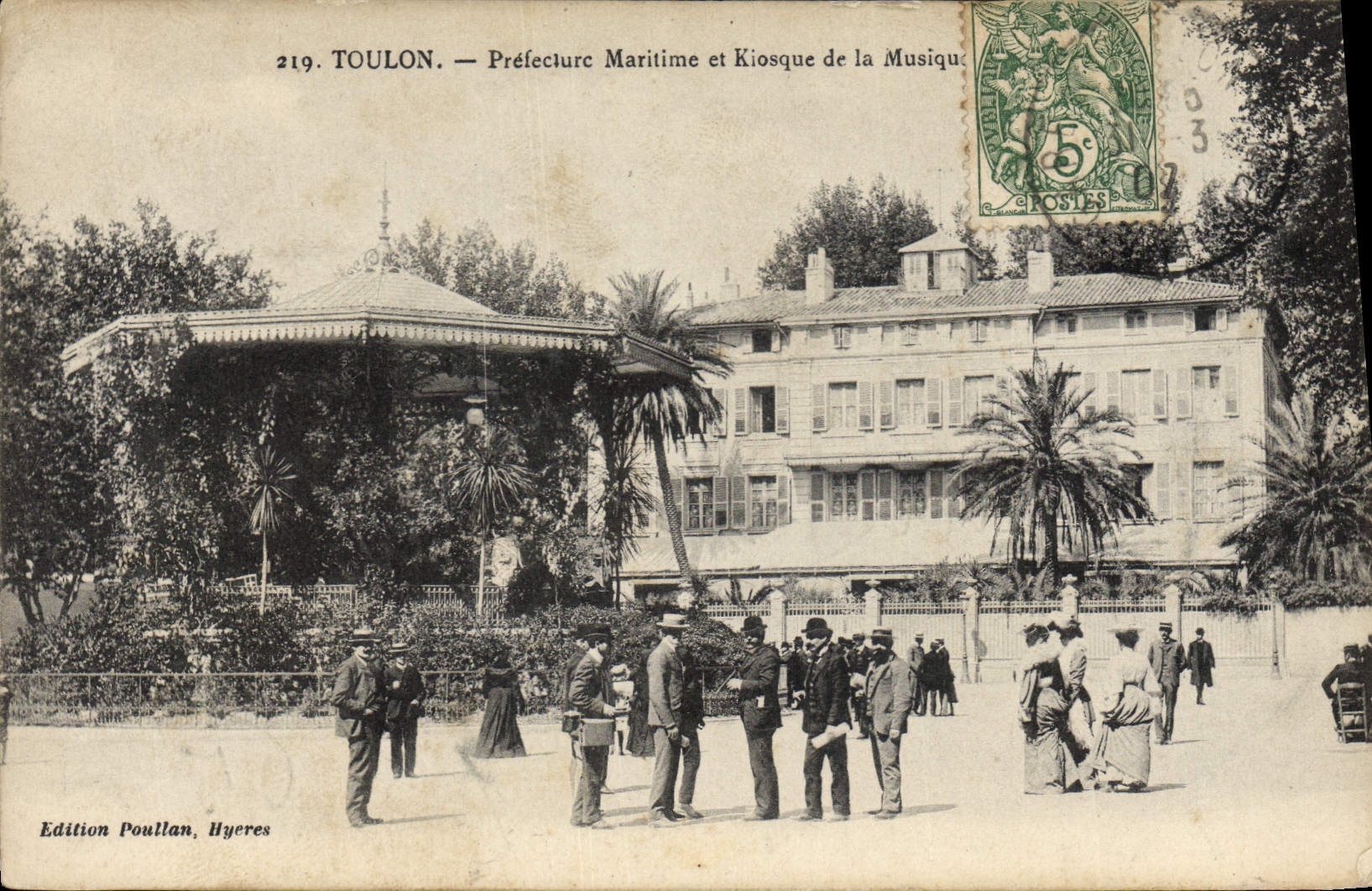 Postal Toulon Prefectura marítima y quiosco de la música