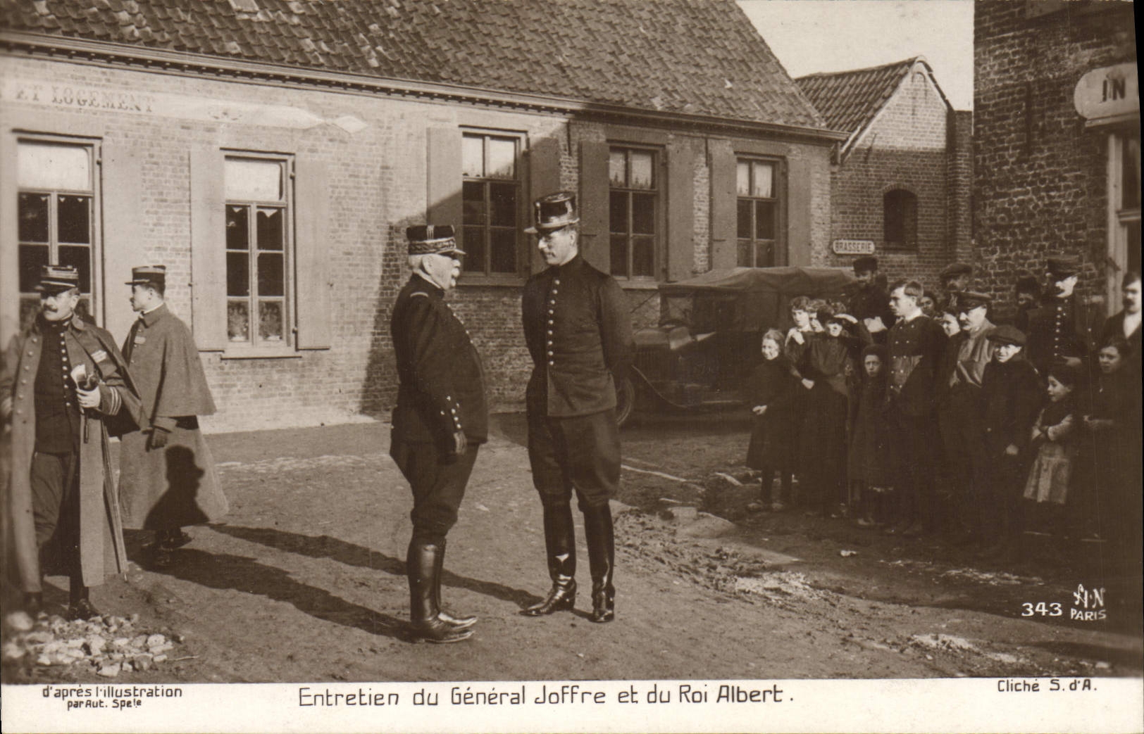Vintage Postcard Militaria Maintenance of General Joffre and king Albert