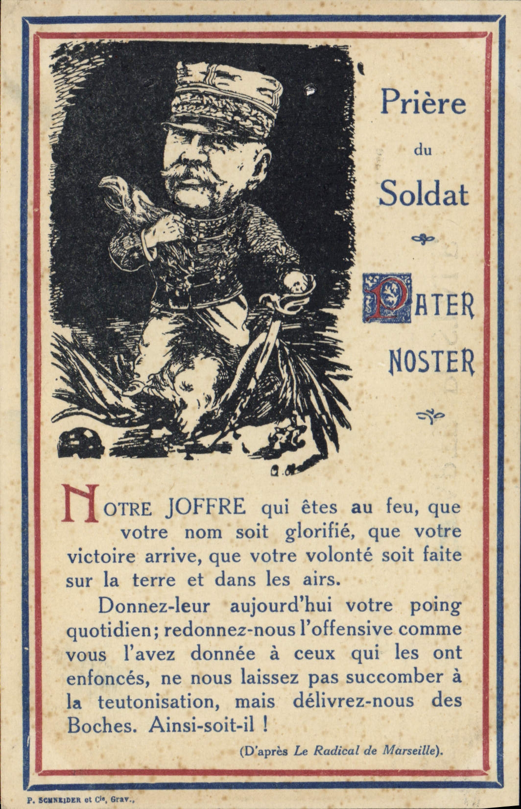 Vintage Postcard Militaria Joffre Noster Lord's Prayer
