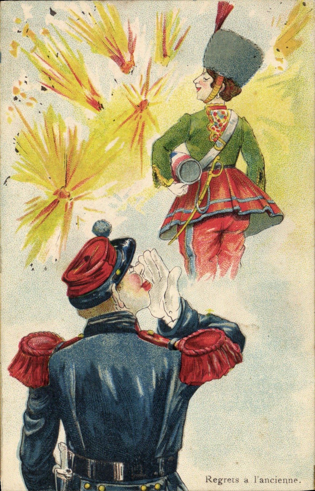 CPA Militaria Regrets a l'ancienne Femme
