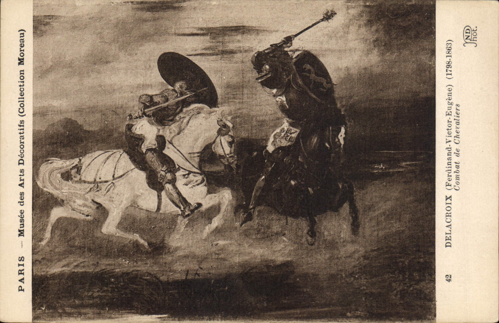 Postal París Vagar de las Artes Decorativas Morcillo Delacroix Combate de los caballeros