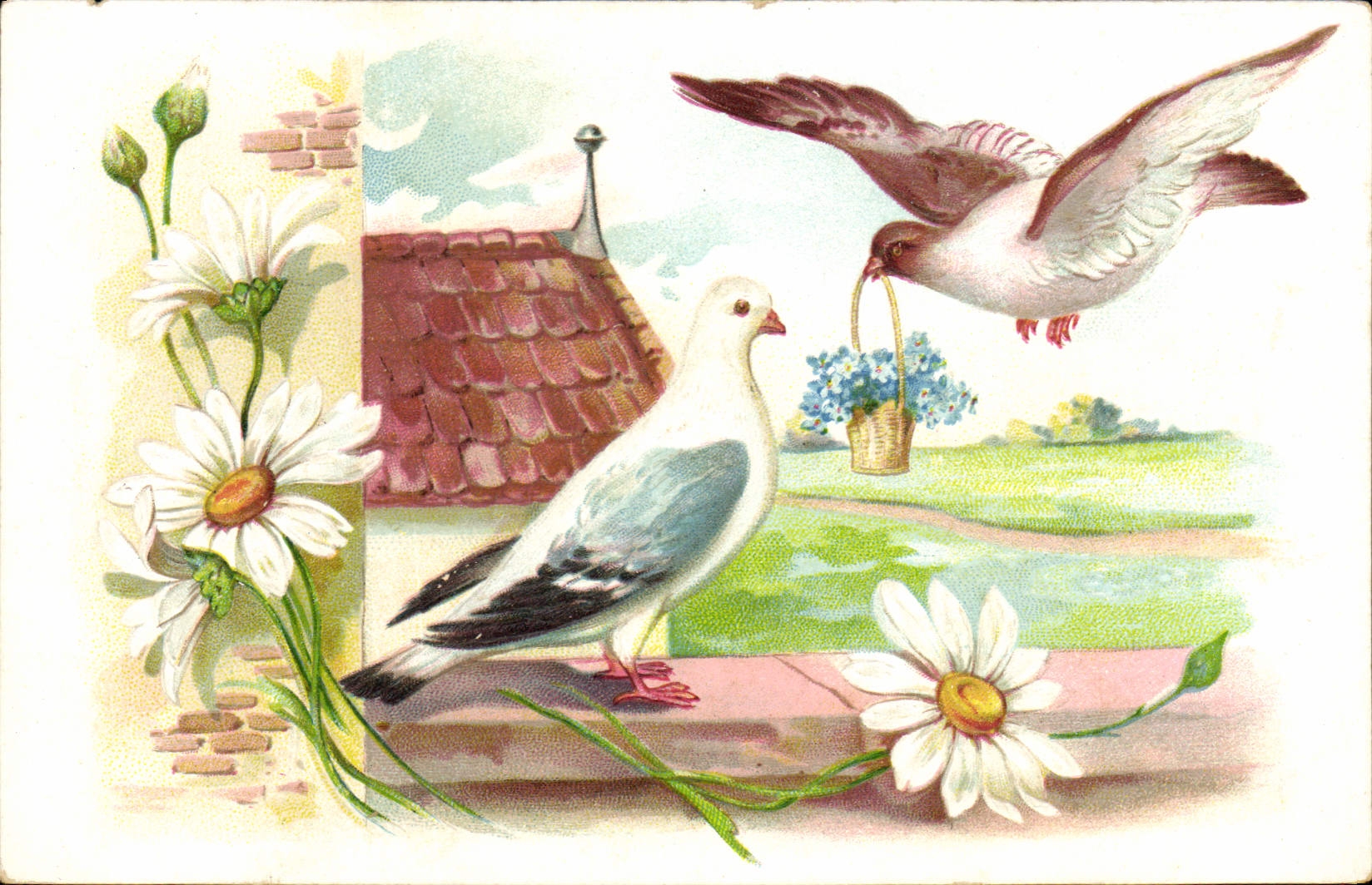 CPA Fantaisie Fleurs Oiseaux 