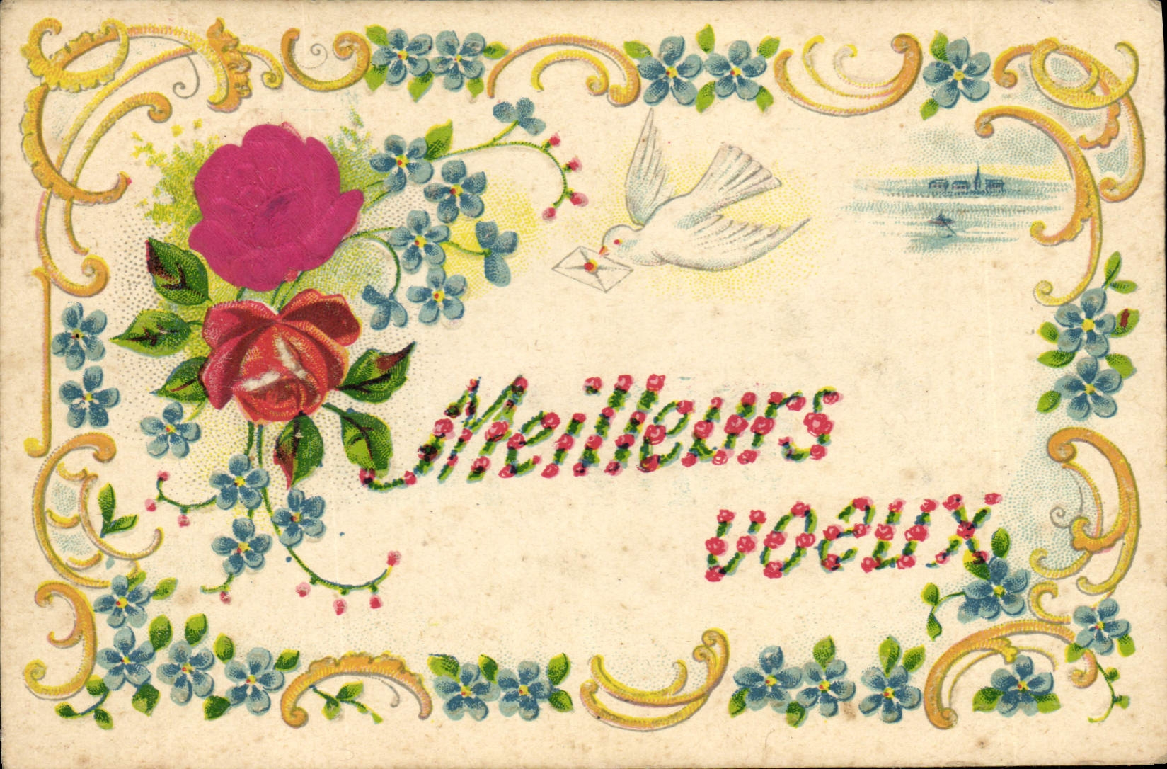 CPA Fantaisie Fleurs Colombe 