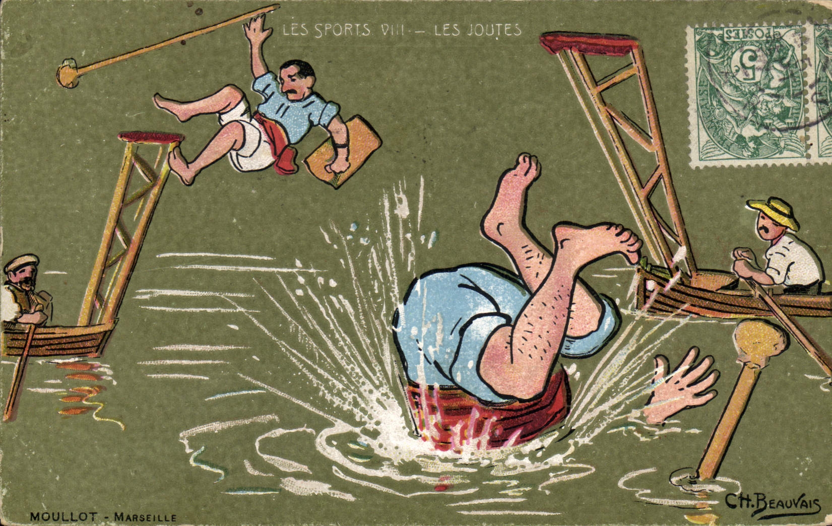 CPA Les joutes Illustrateur Beauvais 