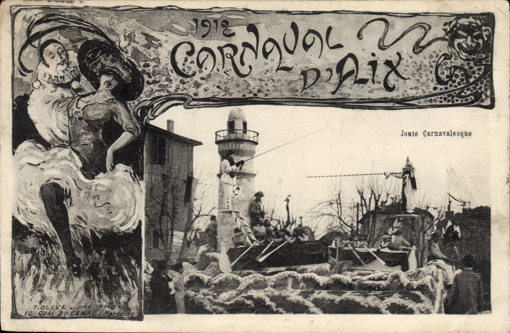 CPA 1912 Carnaval d'Aix Joute carnavalesque 