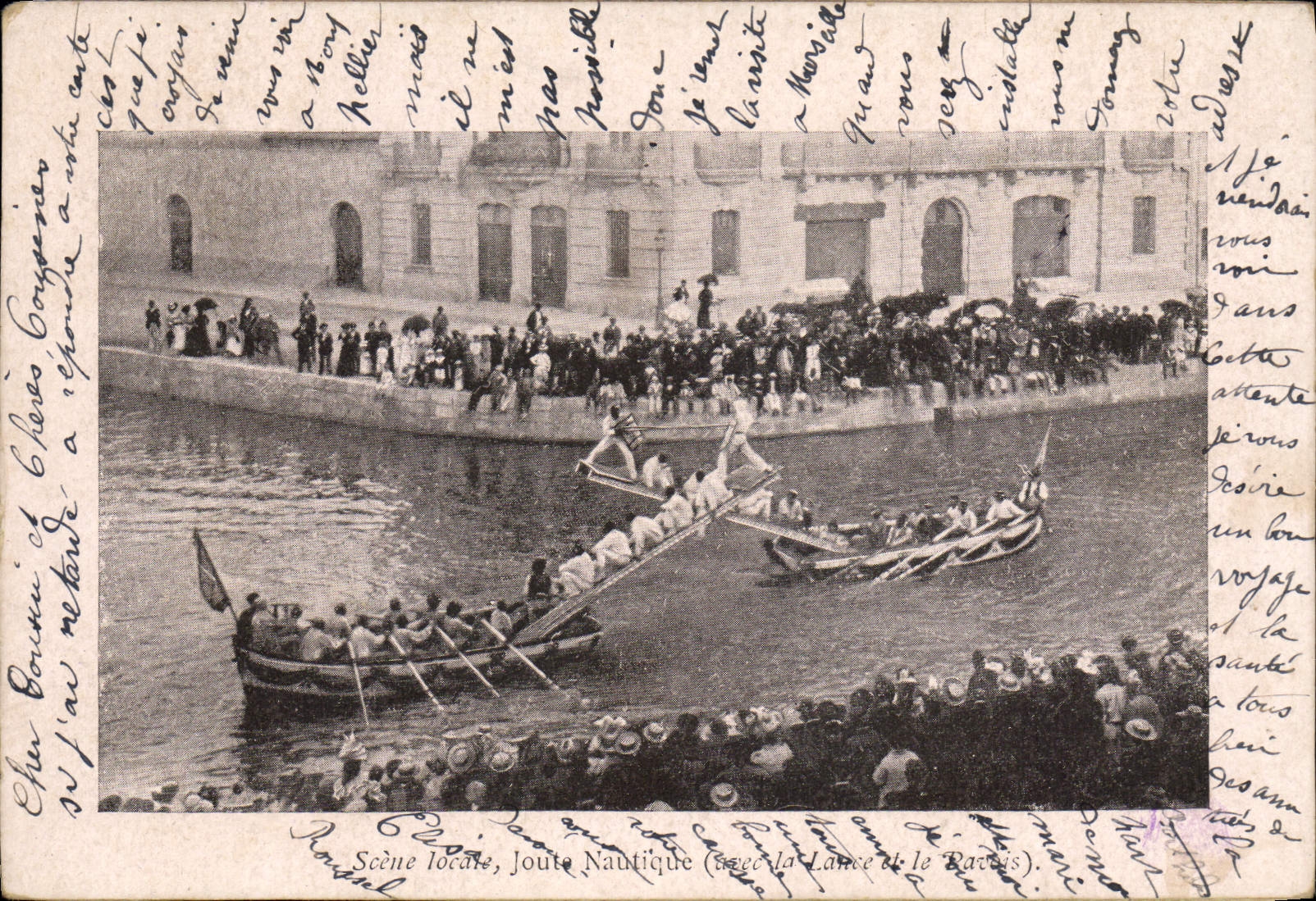 CPA Scene locale Joute nautique avec le lace et le parvis 