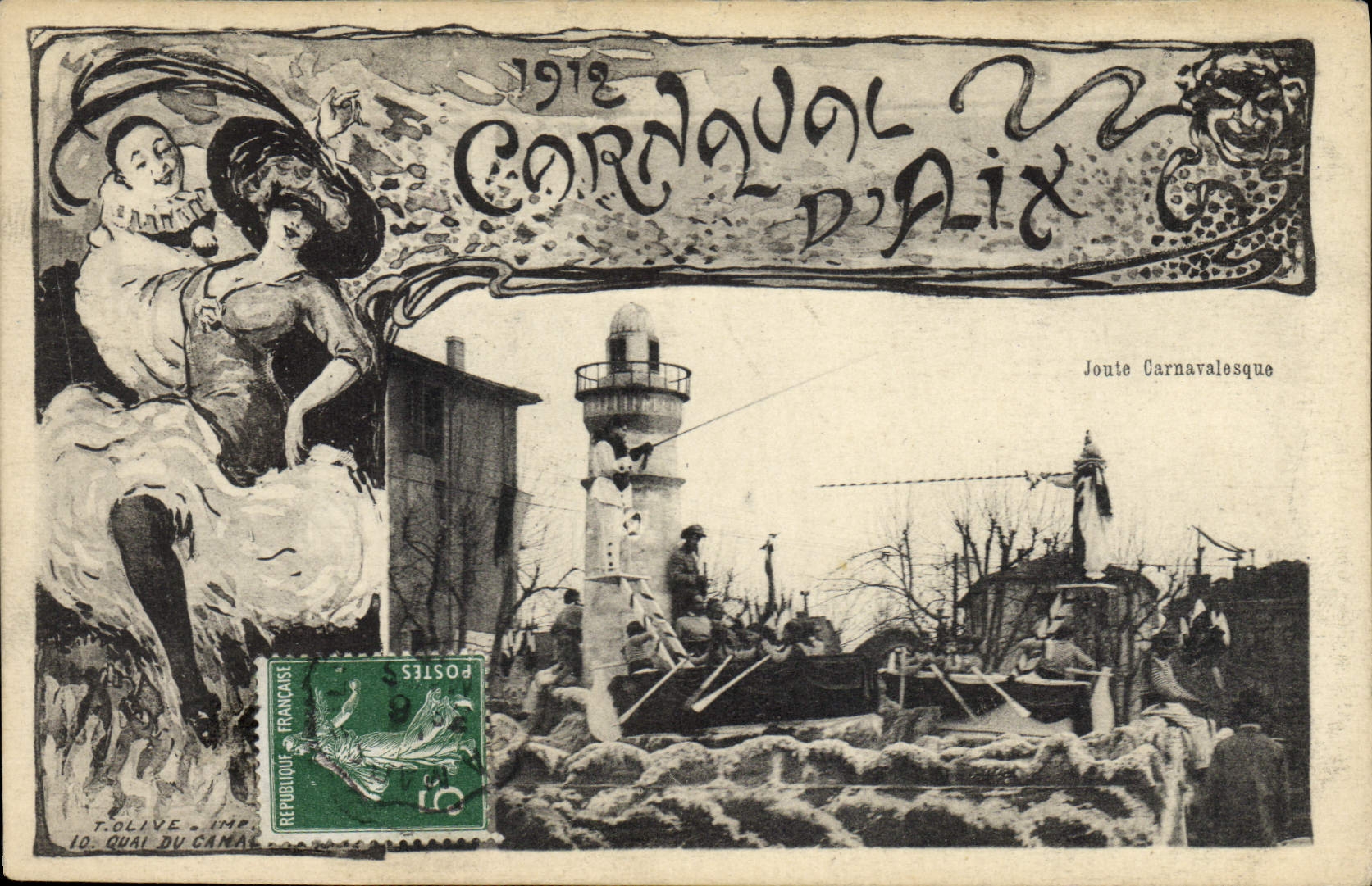 CPA 1912 Carnaval d'Aix joute carnavalesque 