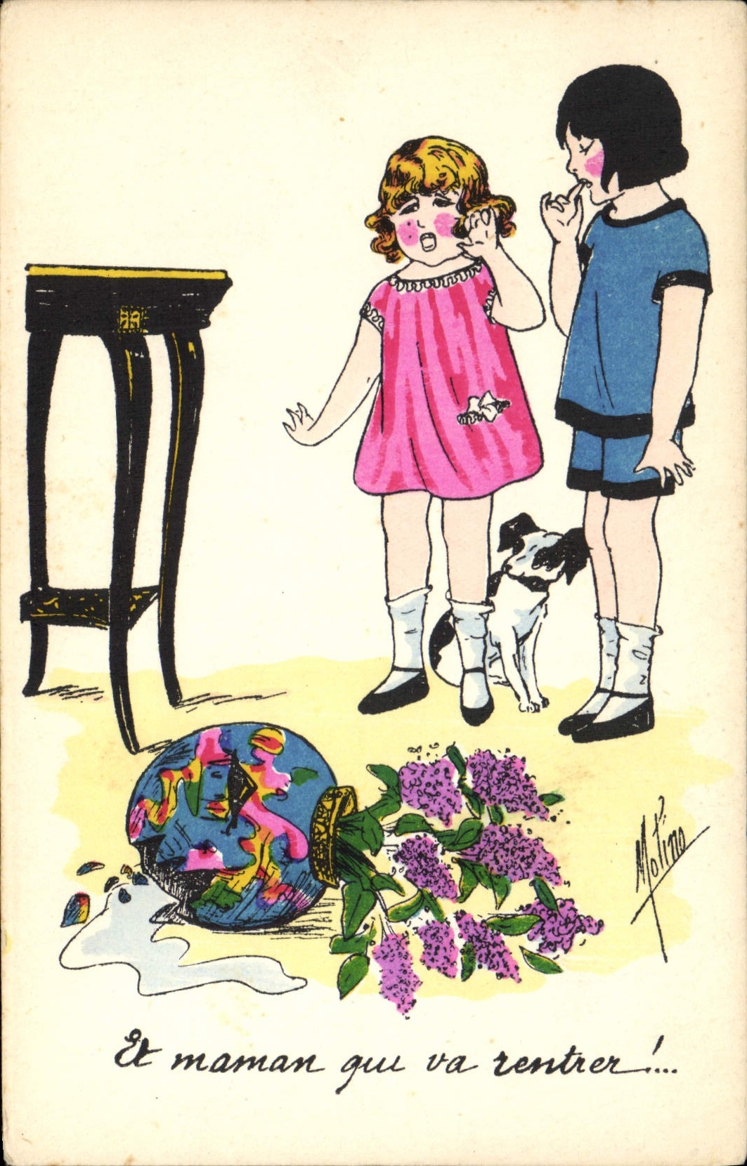 CPA Fantaisie Illustrateur Enfants Et maman qui va rentrer 