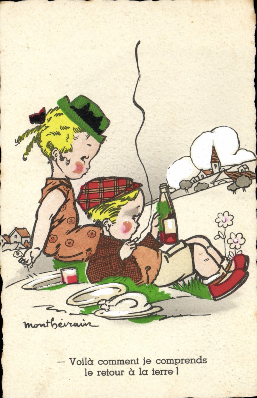 Postal Fantasia Ilustrador Niños aquí cómo comprendo la vuelta tiene la tierra