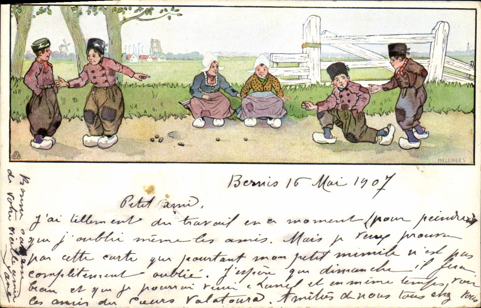 CPA Fantaisie Illustrateur Enfants Jeu de billes 