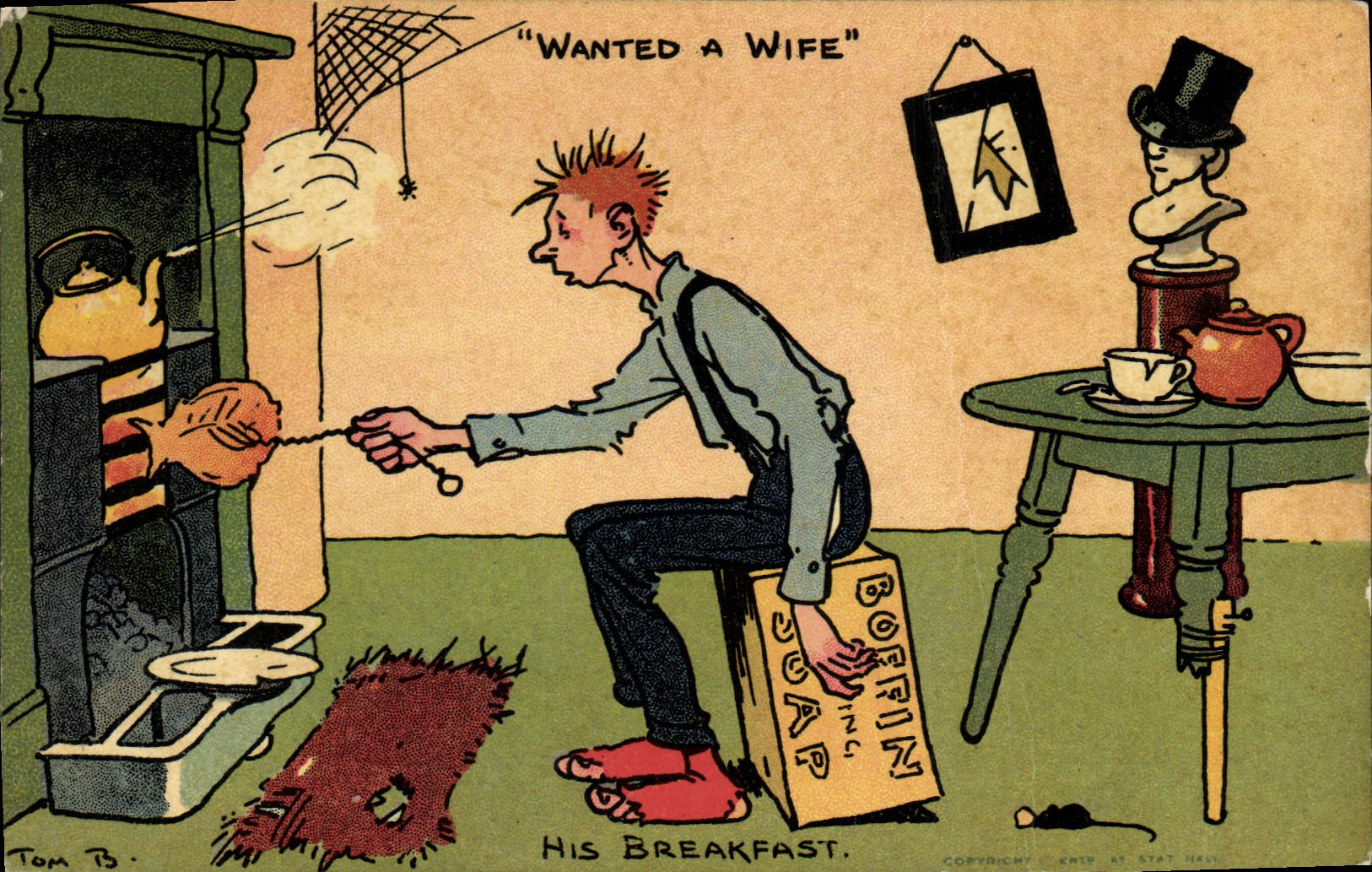 Vintage Postcard Fantaisie Wanted Illustrator has wife His breakfast