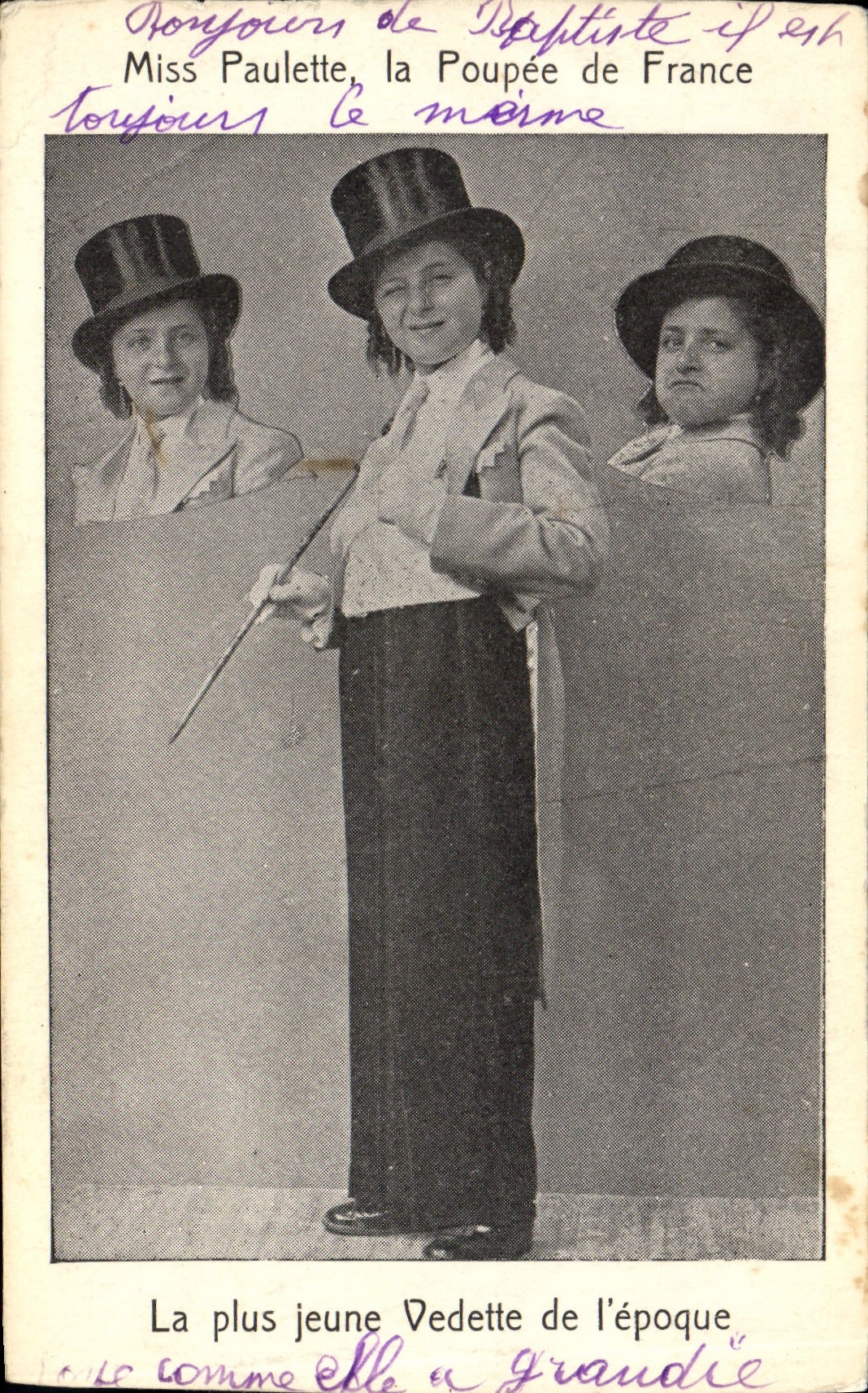 Vintage Postcard Paulette Miss the headstock of France the youngest star of the time