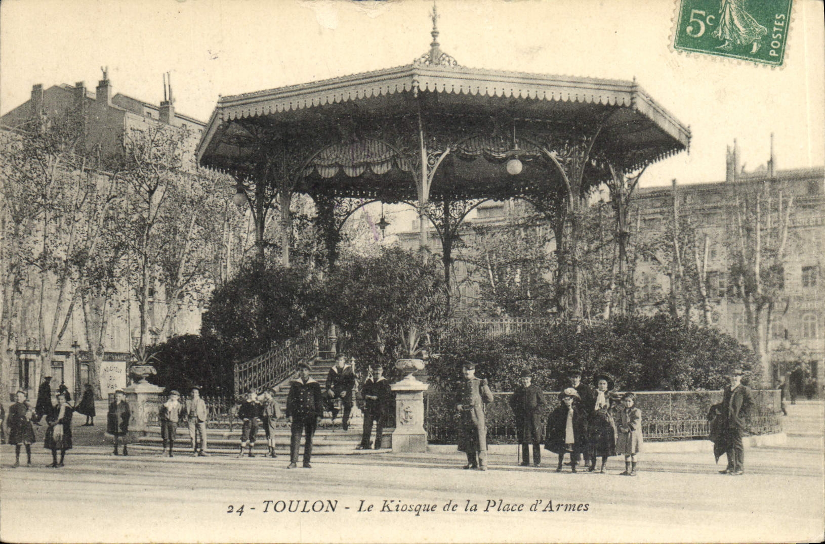 Vintage Postcard Toulon the Kiosk of the place of weapons