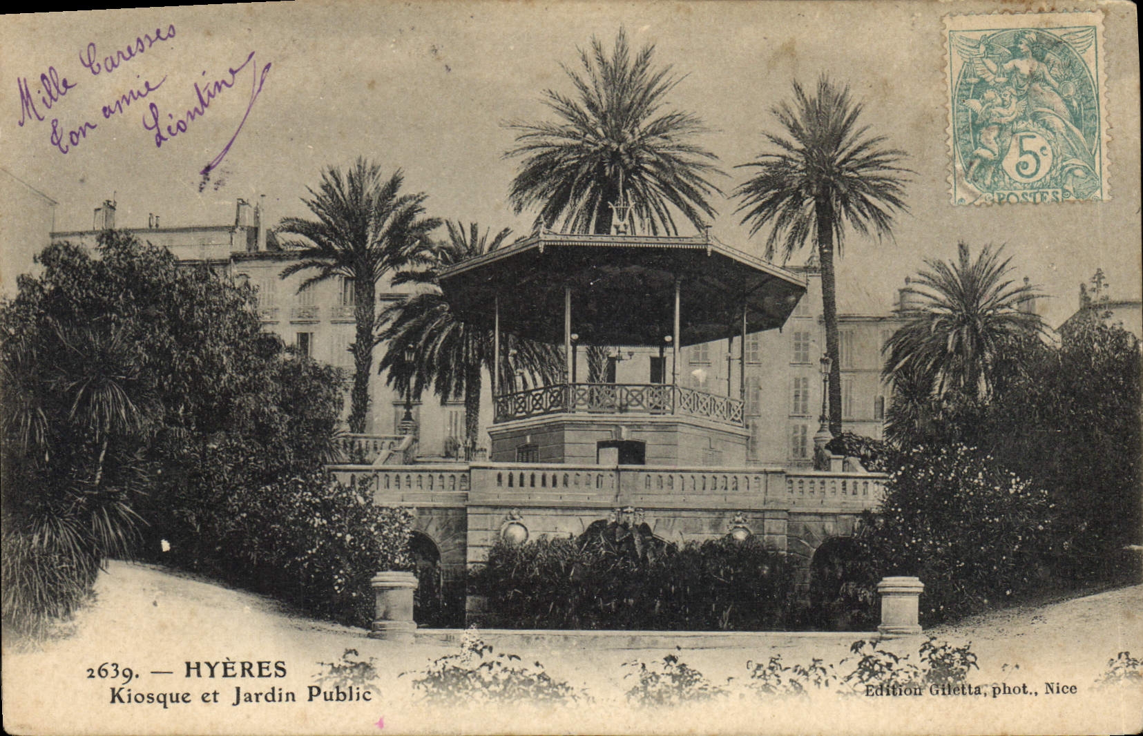 Vintage Postcard Kiosk and Hyeres park