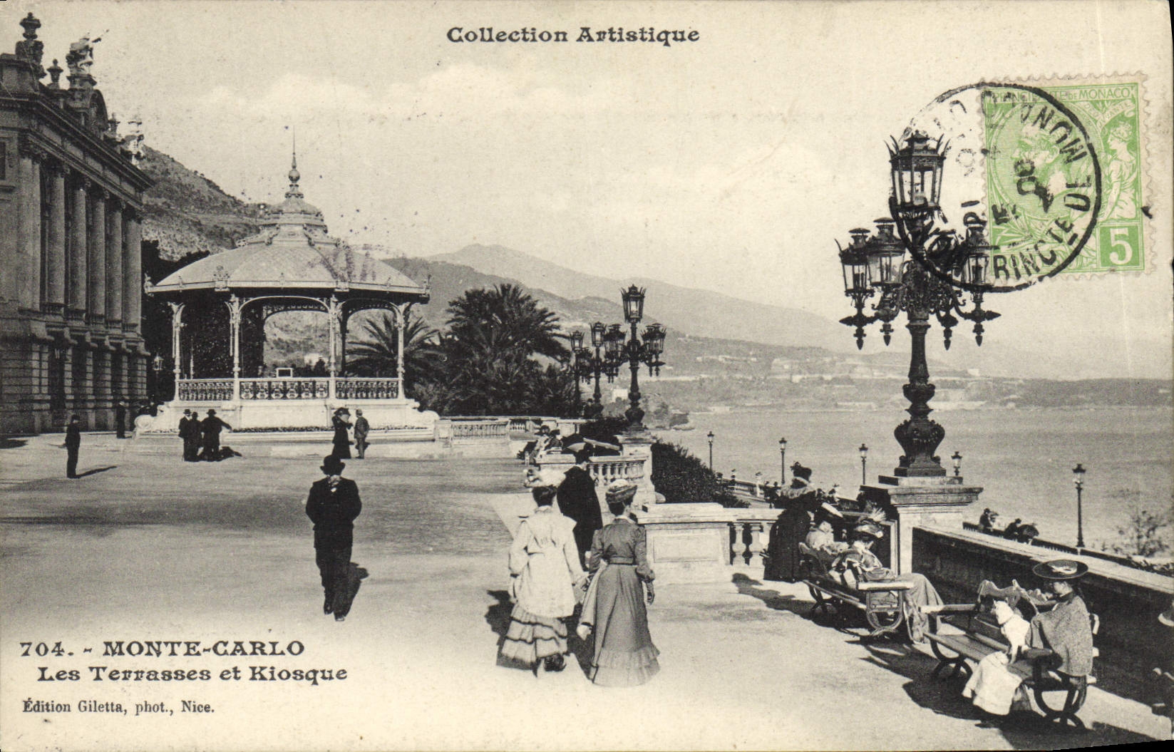 Vintage Postcard terraces and Monte Carlo Kiosk