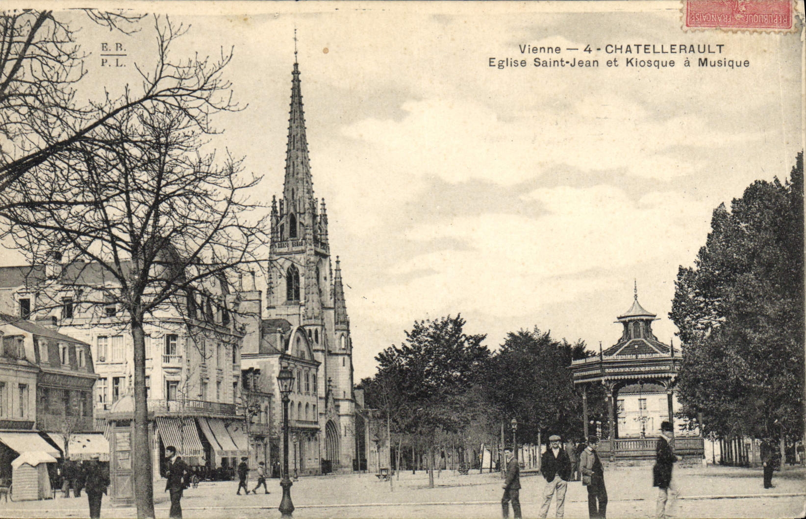 Vintage Postcard Kiosk Holy Chatellerault Church Jean and bandstand