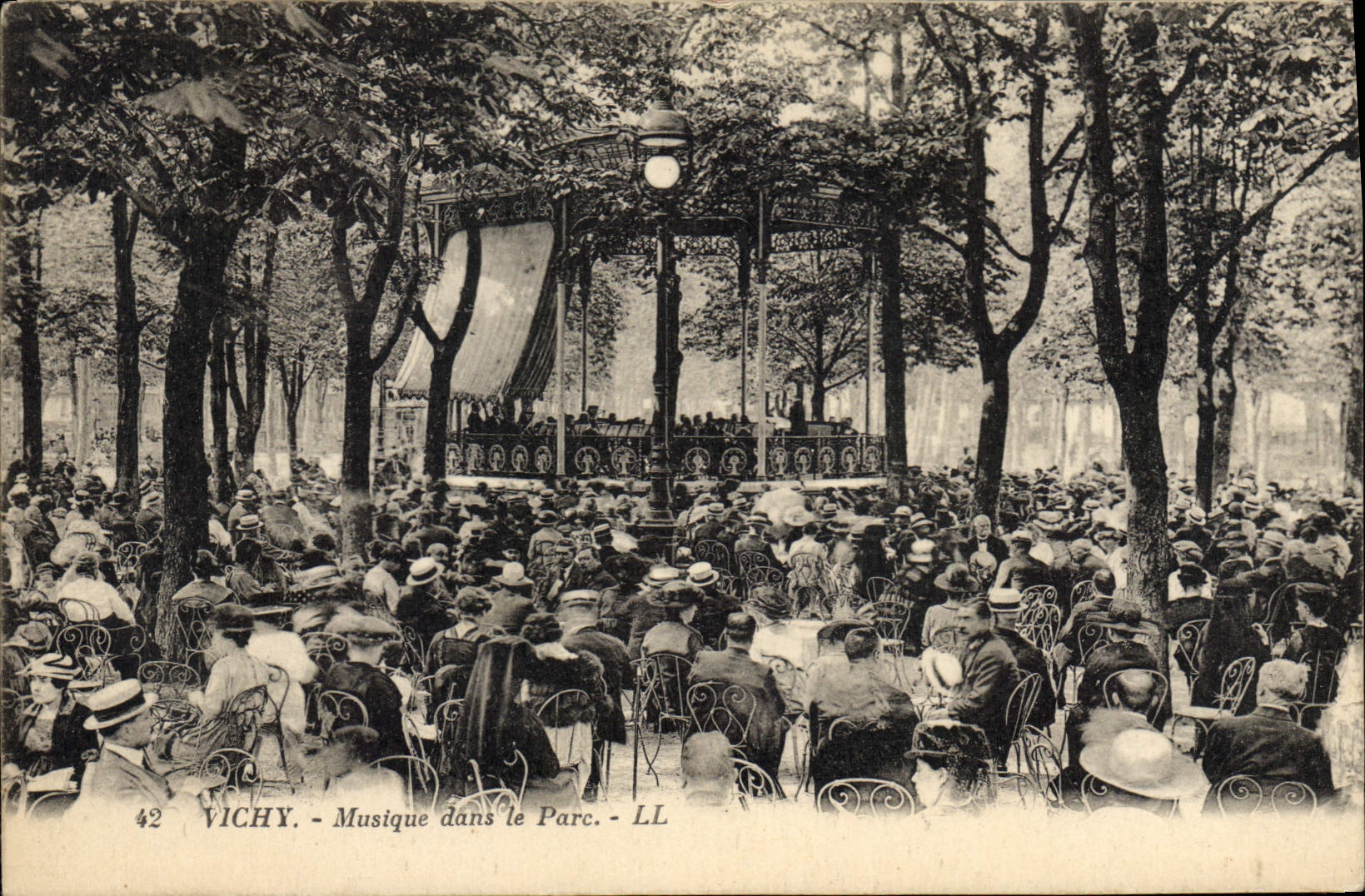 Vintage Postcard Kiosk Vichy Music in the park