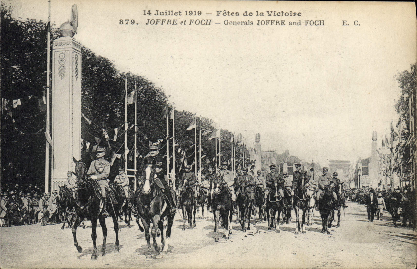 Vintage Postcard Militaria the festivals of the Victoire has Paris Joffre July 14th, 1919 and Foch