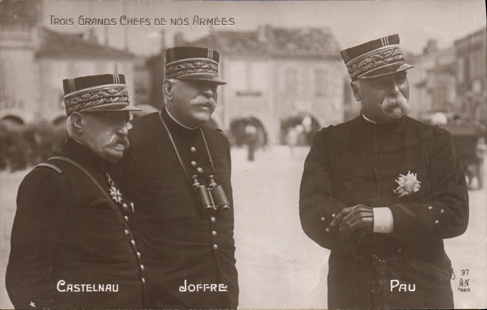Vintage Postcard Militaria Castelnau Joffre Pau Three generals of our armies