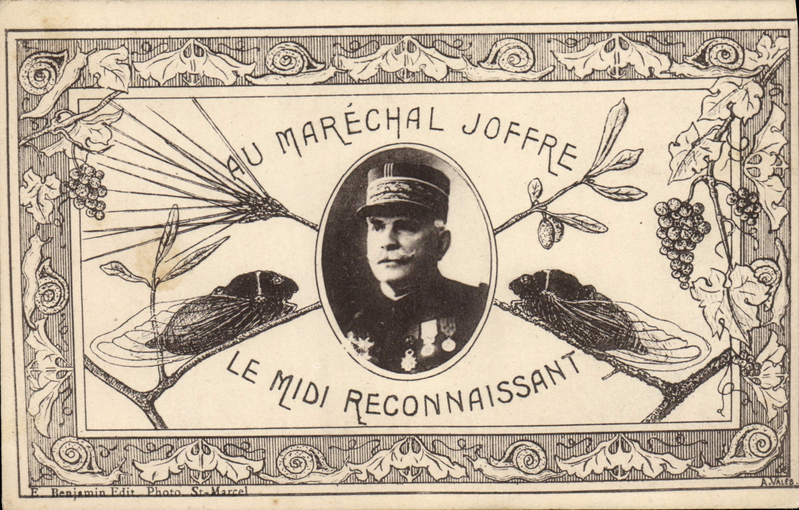 Vintage Postcard Militaria With the Joffre Marshal grateful South