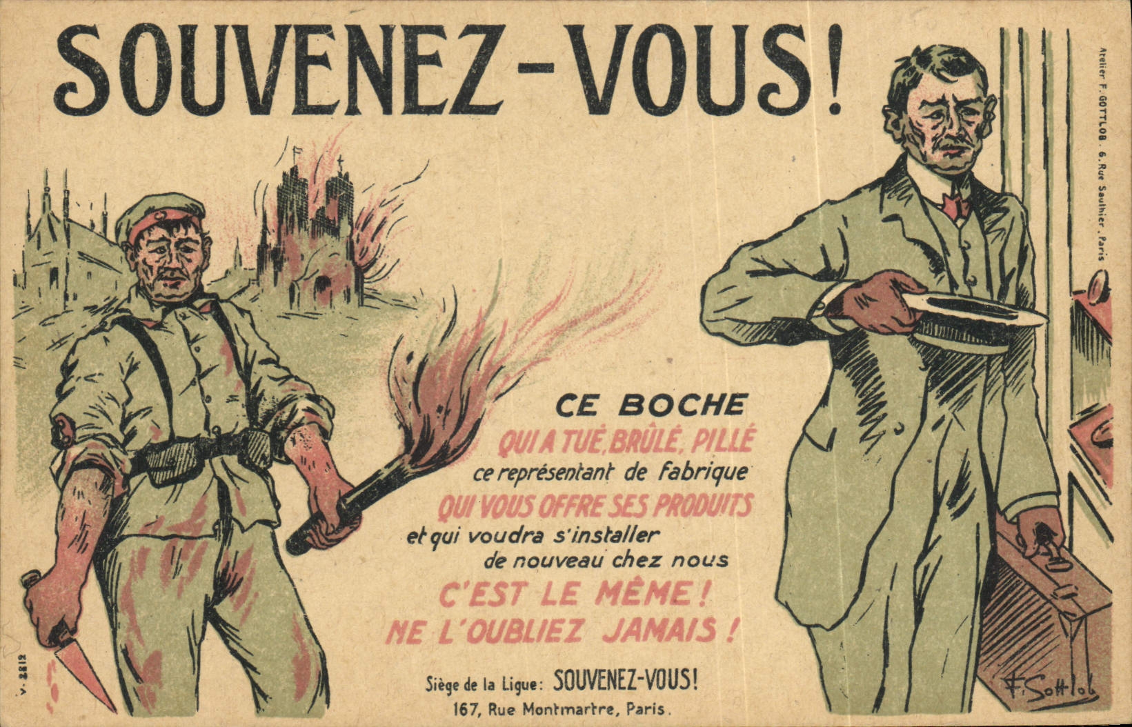 Vintage Postcard Militaria Remember This Boche