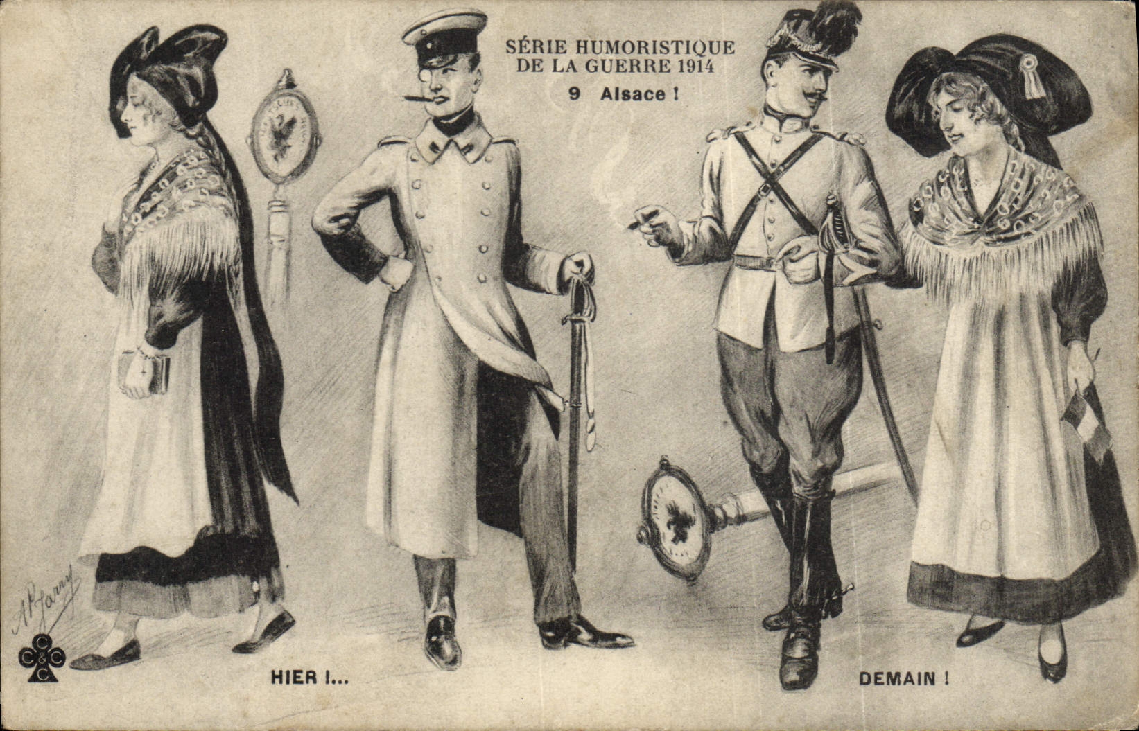 Vintage Postcard Militaria Yesterday Tomorrow Alsace