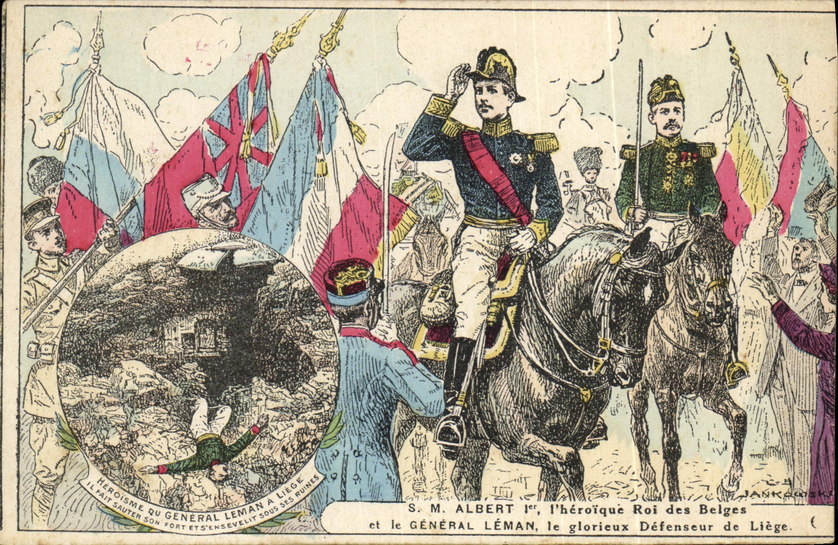 CPA Militaria SM Albert 1er Roi des Belges et le general Leman glorieux defenseur de Liege