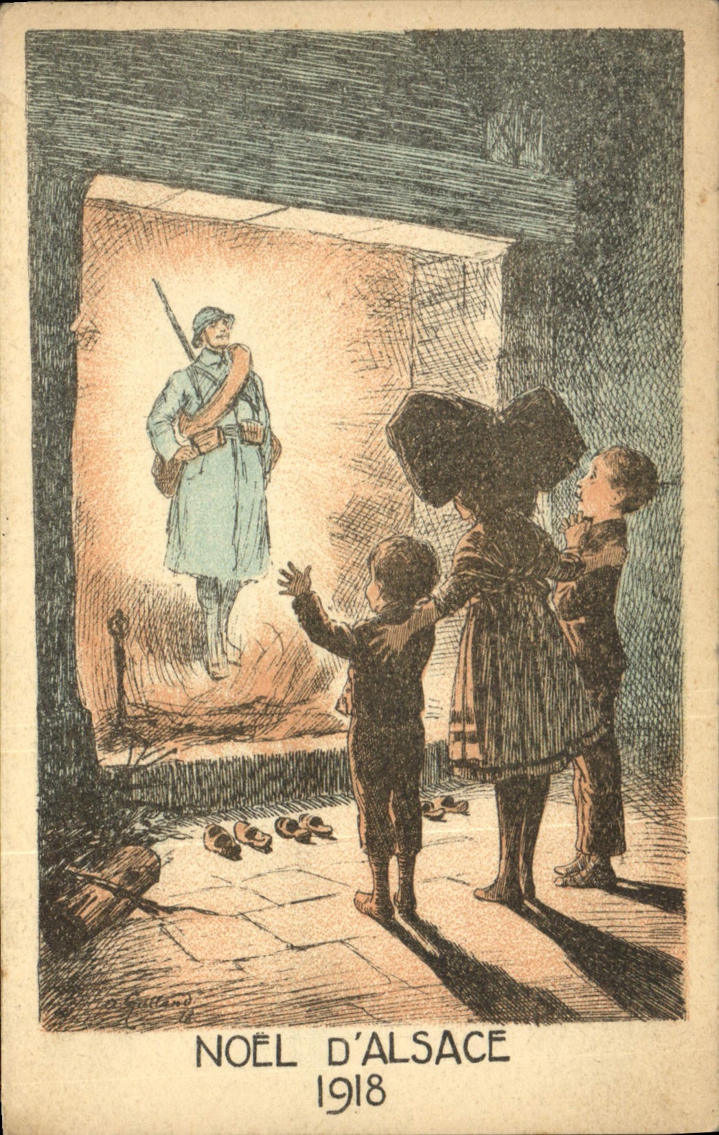 Vintage Postcard Militaria Christmas of Alsace 1918 Alsace Children