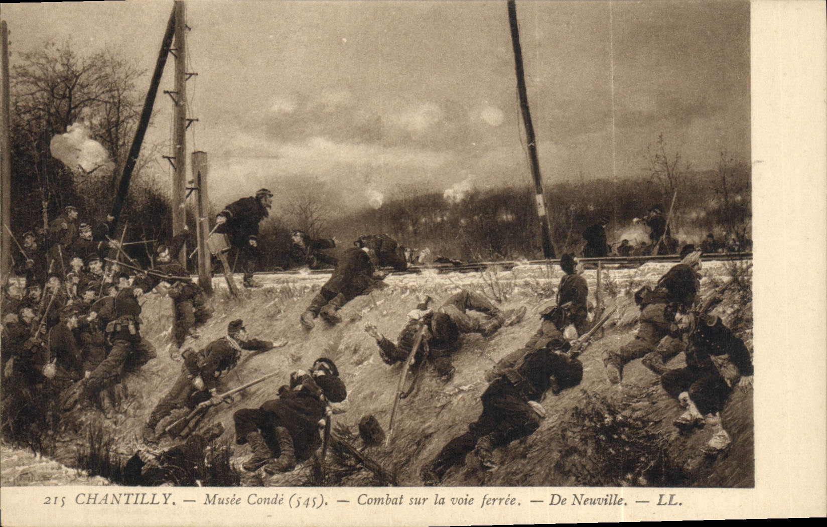 Postal Chantillí Vagar Conde Combate sobre la vía férrea de Neuville
