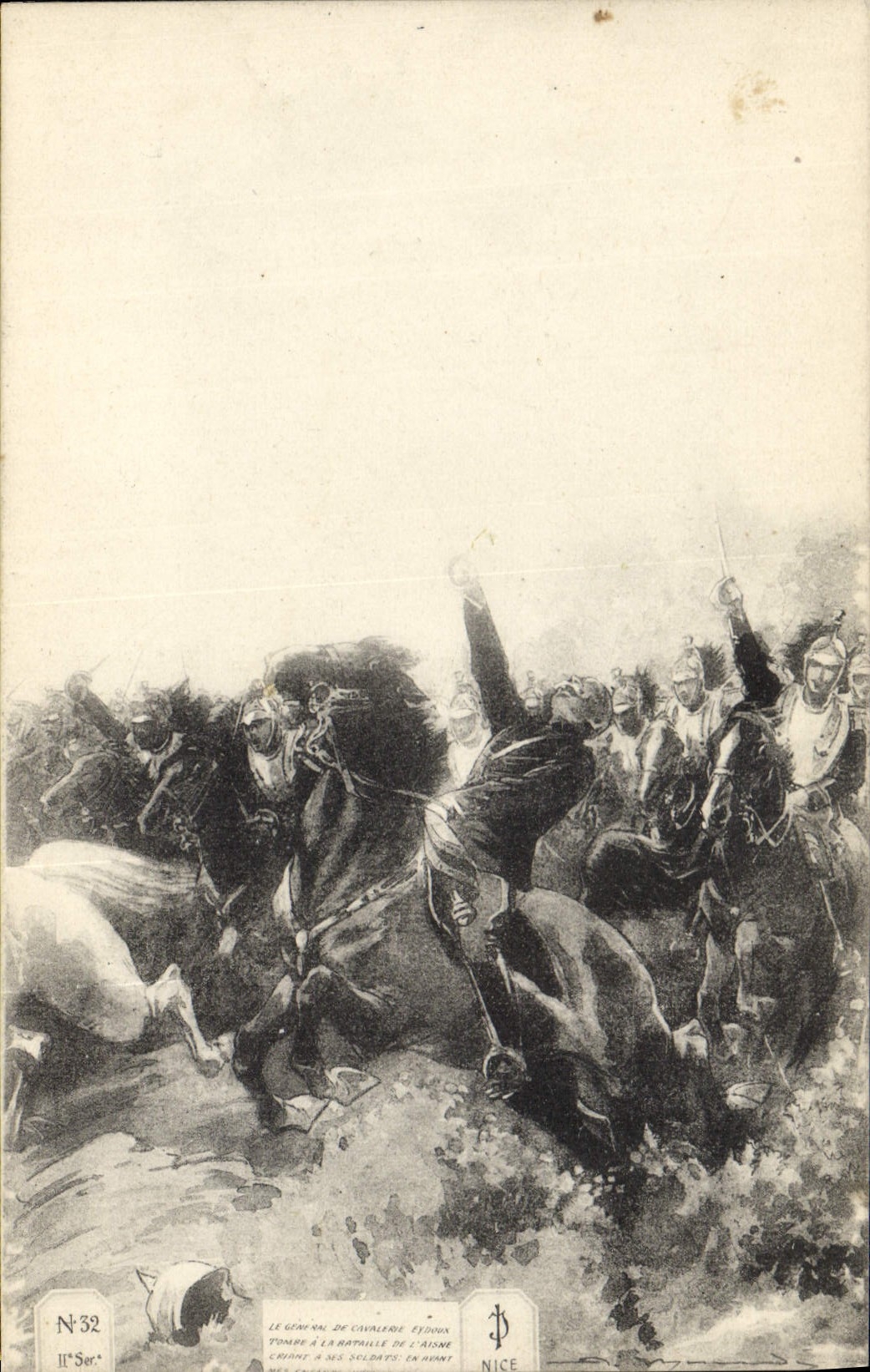 Postal el general Eydoux cae tiene la batalla del Aisne Militaria