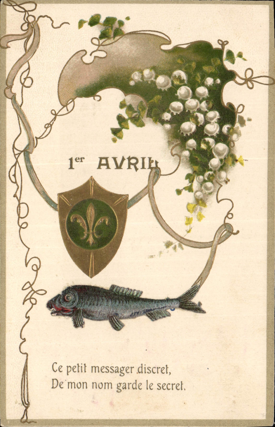 CPA Fantaisie Fleurs 1er Avril Poisson Muguet