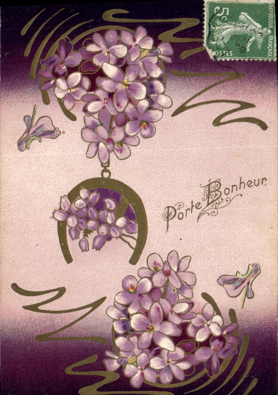 CPA Fantaisie Fleurs Fer a cheval