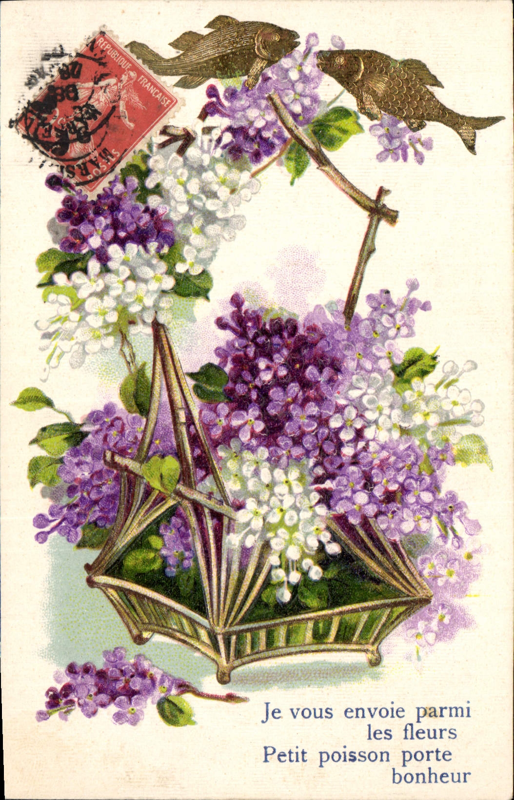 CPA Fantaisie Fleurs Poissons