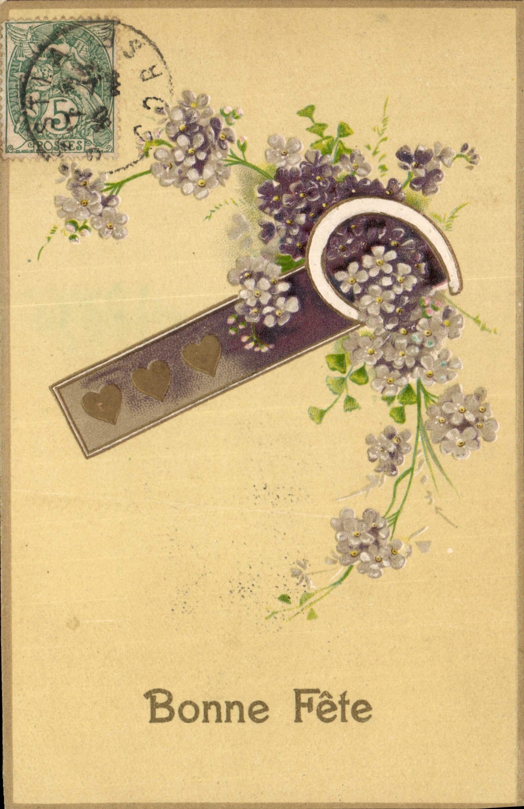 CPA Fantaisie Fleurs Fer a cheval