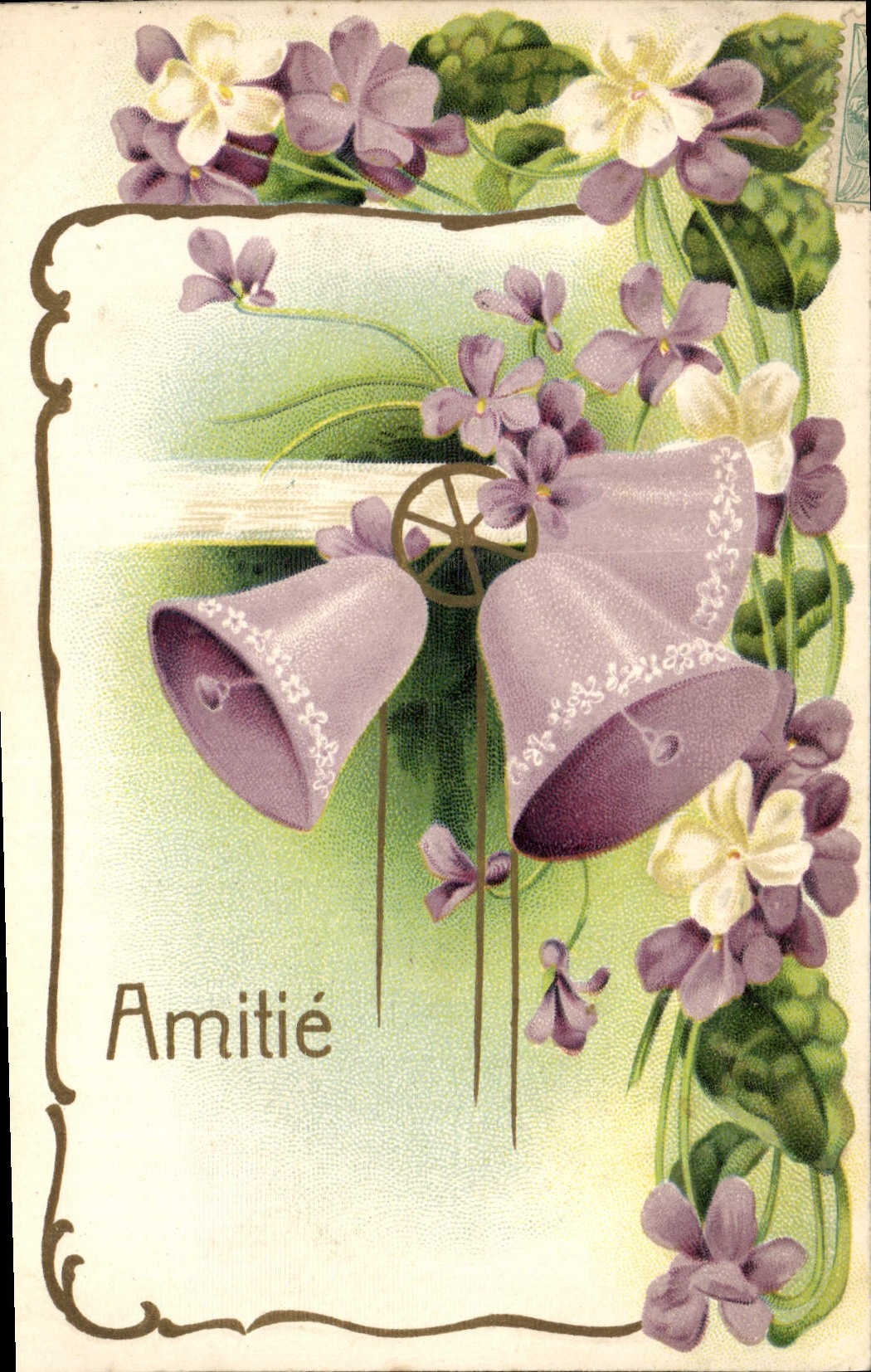 Vintage Postcard Fantasy Flowers Bells Friendship