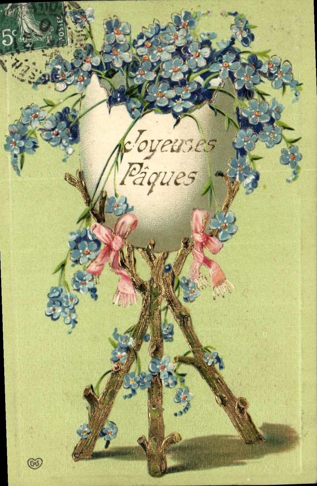 CPA Fantaisie Fleurs Oeuf Paques