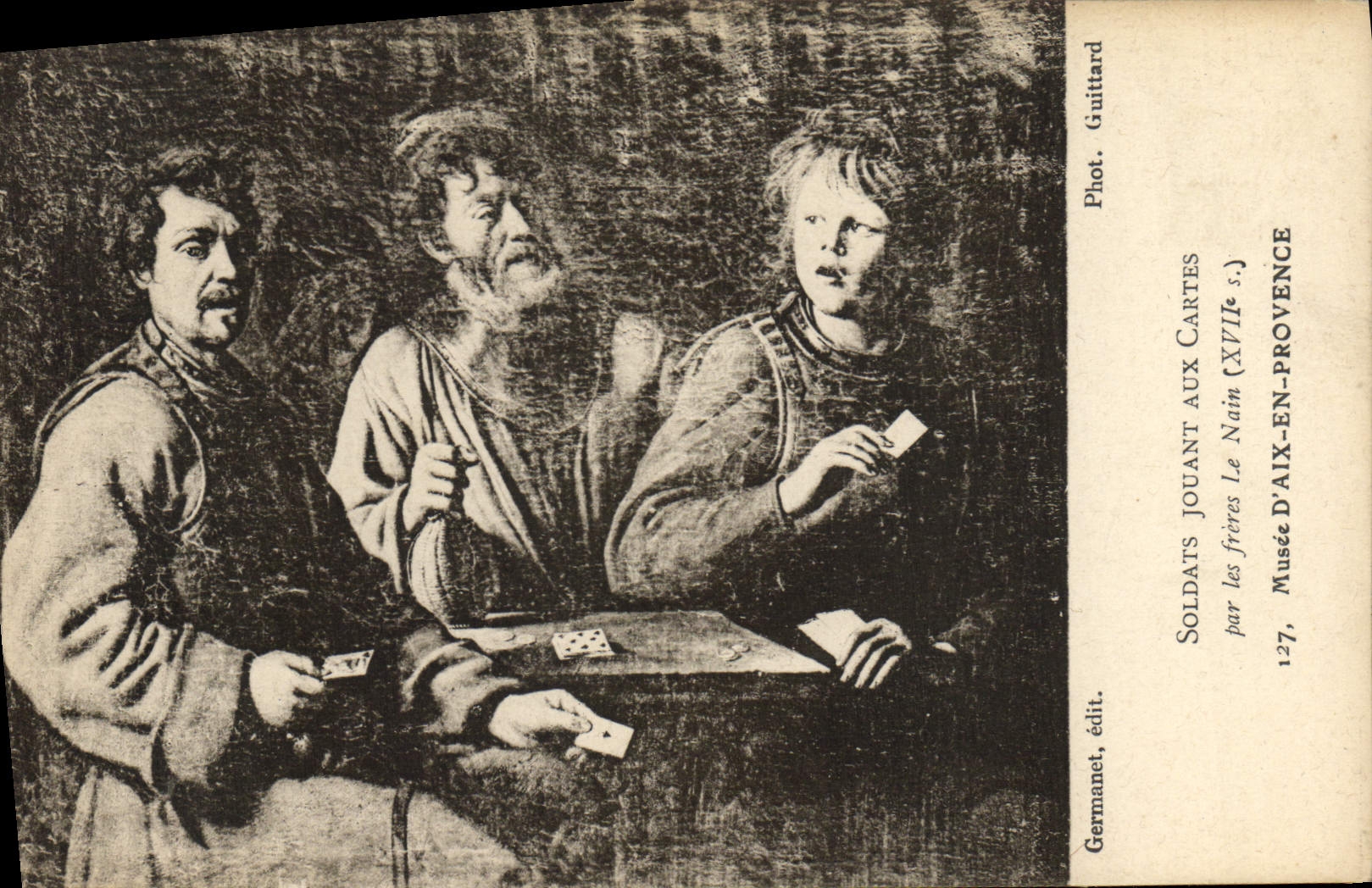 Vintage Postcard Soldiers playing Charts by the brothers the Dwarf Museum of Aix in Provence