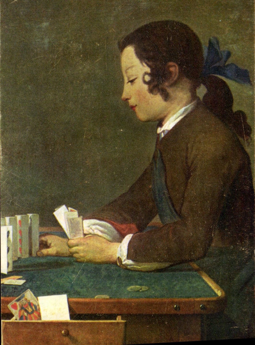 Vintage Postcard Chardin Child playing Charts