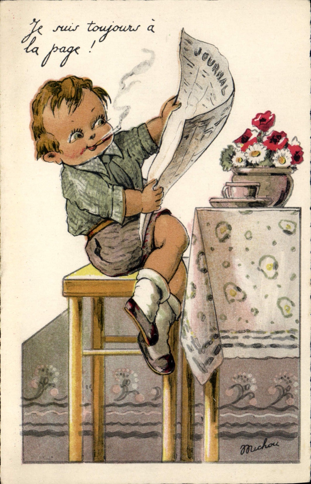 CPA Fantaisie Illustrateur Enfant Je suis toujours a la page