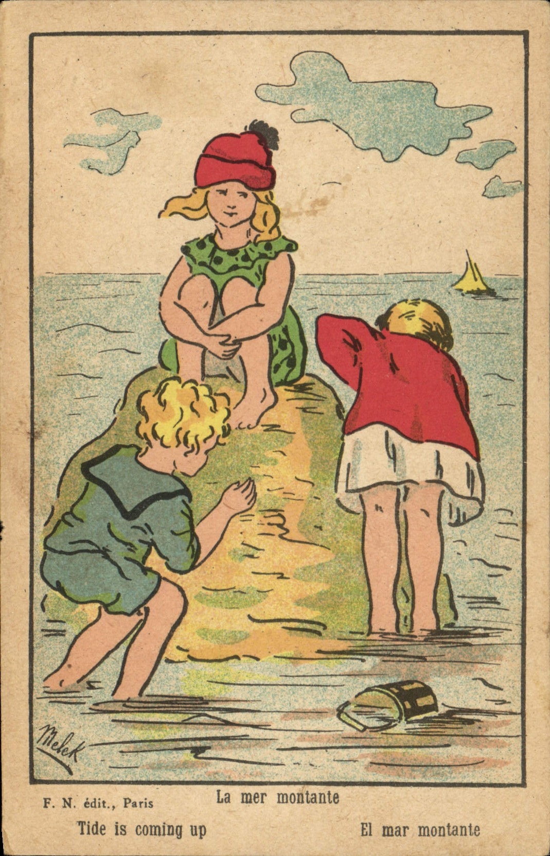 CPA Fantaisie Illustrateur Enfants La mer montante