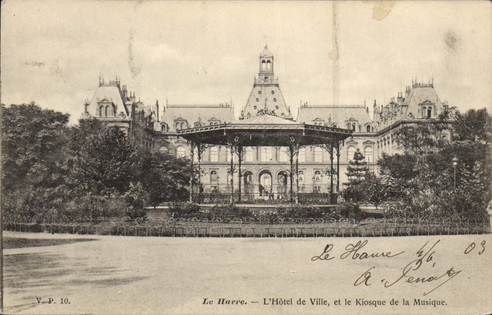 Vintage Postcard Le Havre the town hall and the Kiosk of the music