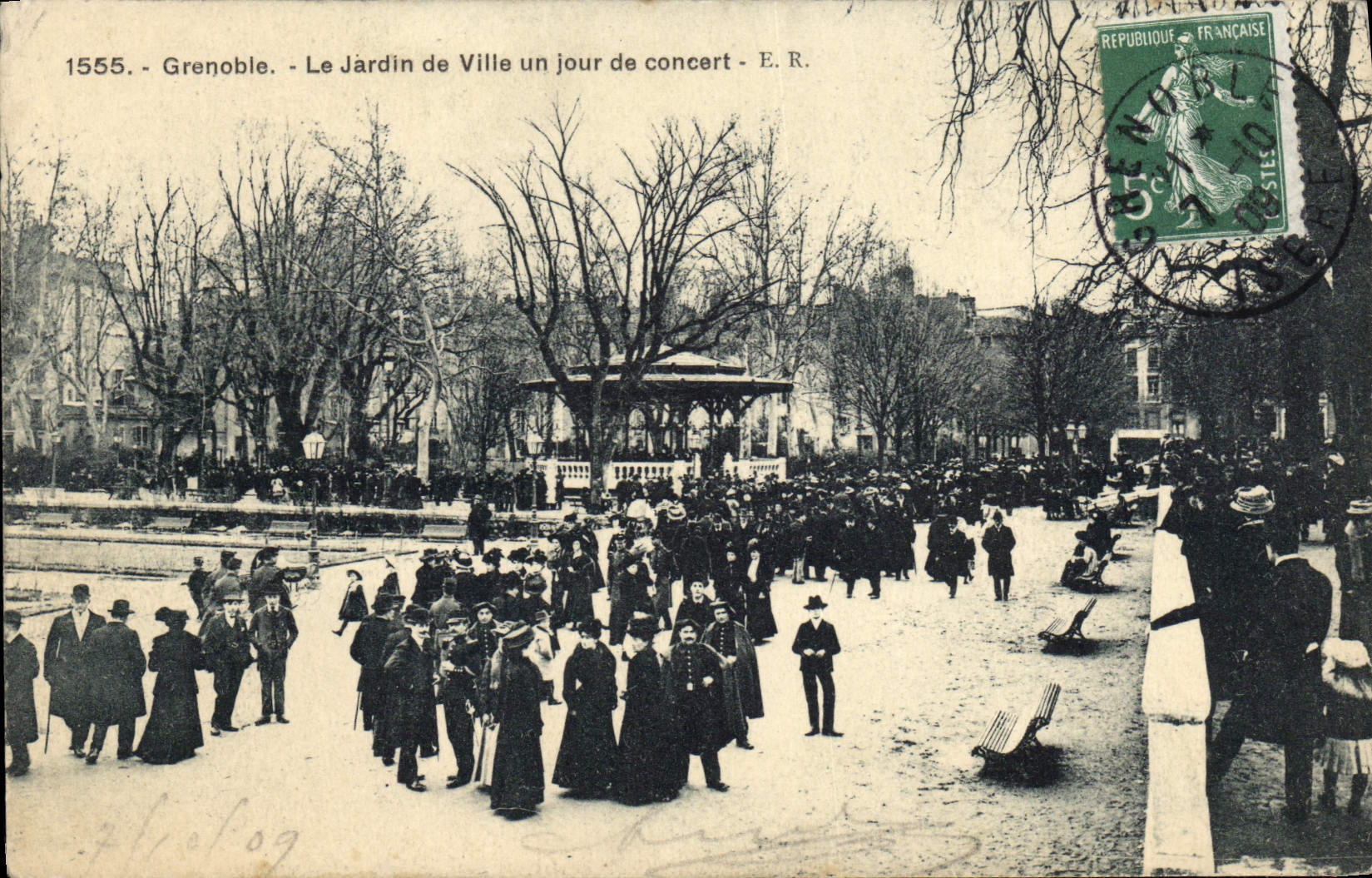 Vintage Postcard Grenoble Kiosk the garden of city one day in concert